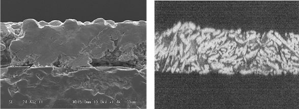 ナプラが開発した銅ペーストと市販樹脂銀ペーストの電子顕微鏡の写真