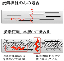 CFだけの場合と単層CNTがある場合との比較の図