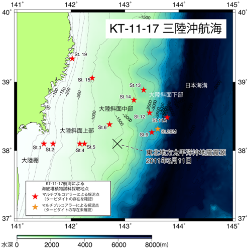 KT-11-17航海によるコア採取地点の図