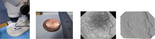 顕微鏡画像を使った米国1セント硬貨形状計測の図