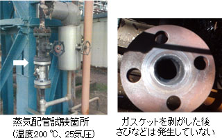 実プラント実証試験の実施箇所と剥離後の様子の写真