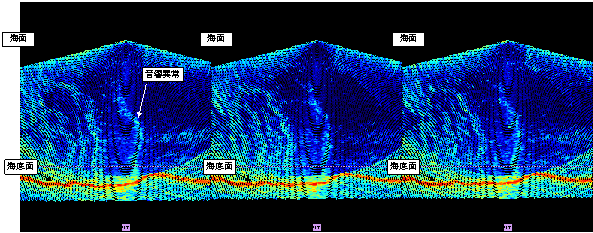 音響測深機で音響異常としてとらえた立ち上るプルームの画像