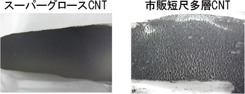 スーパーグロースCNTと市販の短尺多層CNTの塗膜写真
