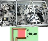広帯域スクィーズド光源（上）、超伝導転移端センサー（下）の写真