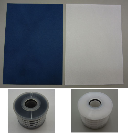 １１月と今回開発した亜鉛置換体プルシアンブルー担持不織布を内蔵したカートリッジの写真