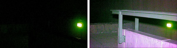 夜間屋外撮影例の写真(c)赤外線照射なし(c')赤外線照射あり
