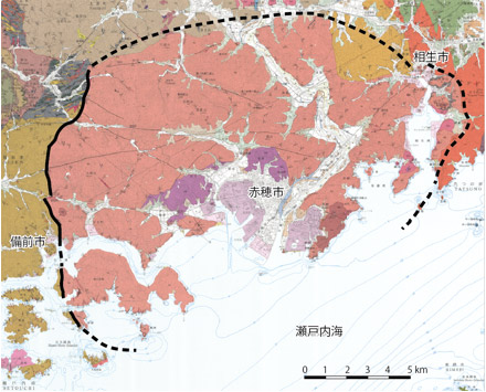 「播州赤穂」地域の地質図幅の一部（一部修正、加筆）の図