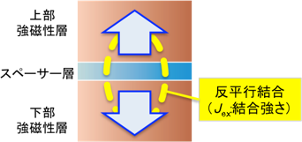参照層の上下強磁性層の反平行磁化結合の模式図の画像