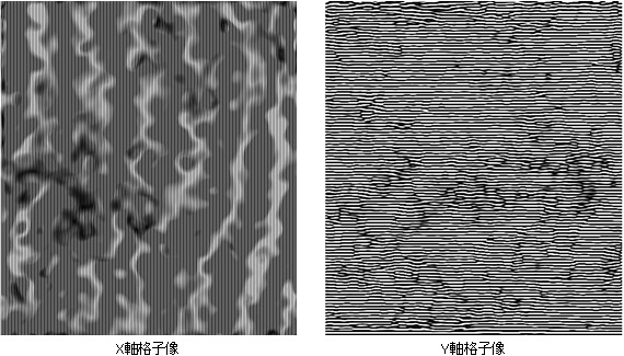 フーリエ変換フィルタリング処理から得られたX軸格子像(左)と、Y軸格子像(右)の図