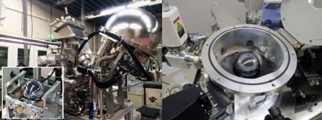 産総研で開発したX線光電子分光法システム（左）と、分光エリプソメーター（右）の写真