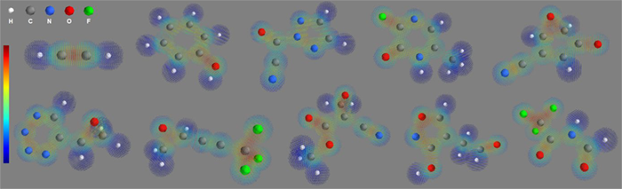 Figure: Electron density examples of compounds estimated by the developed deep learning technique