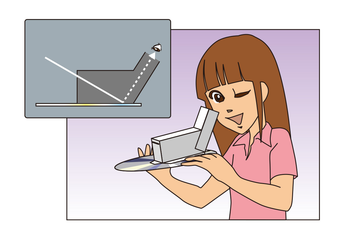 CD分光器を覗いているイラスト